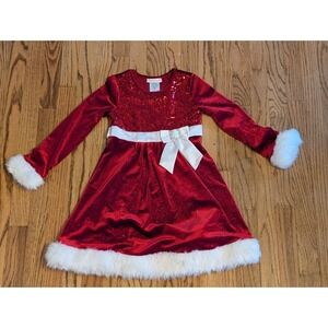 Bonnie Jean Girls Size 8 Christmas Dress Santa Claus Red Sequin White Fur Trim